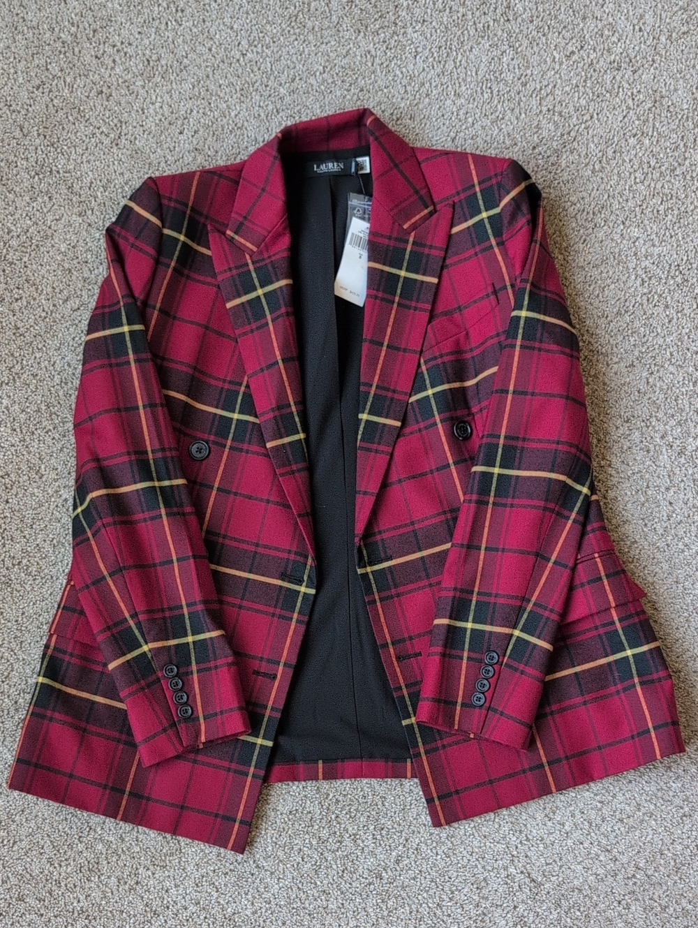 Lauren Ralph Lauren Red Plaid Double-Breasted Blazer Women's Size 8